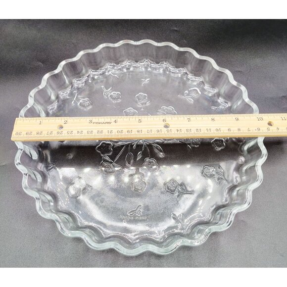 Quiche Pie Plate Anchor Hocking Vintage 10" Glass Dish Pattern Scalloped Edge - Picture 2 of 16
